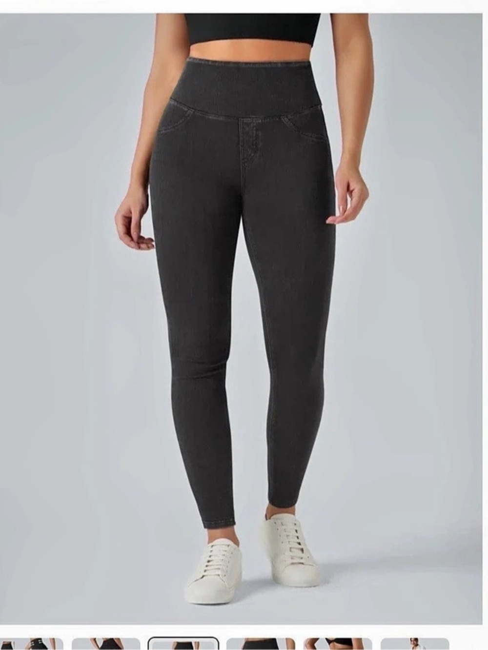 Halara Flex™ High Waisted Tummy Control Denim Casual Leggings with Pockets Black